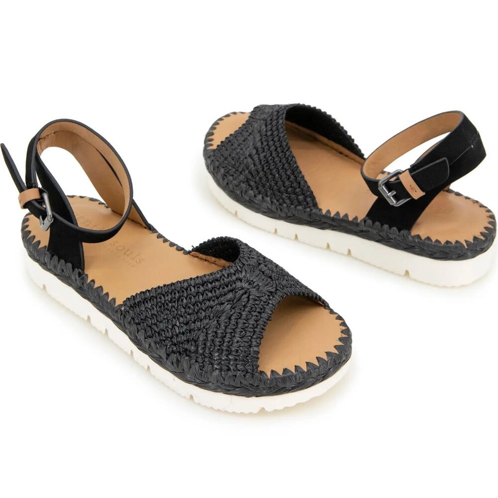 Gentle Souls Lucille Raffia Platform Sandals Flat Size 8 Black Comfort NEW